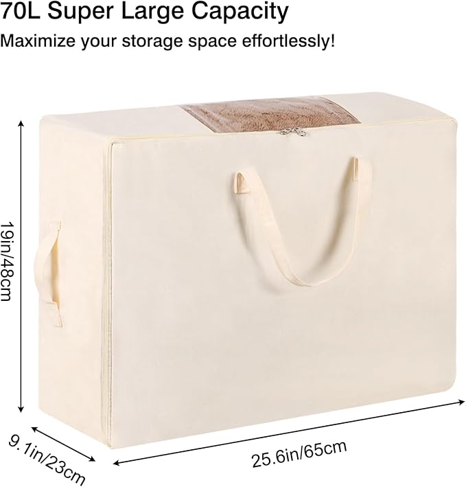 Blanket Storage Bags 70L Canvas Closet Organizers Clothes Container 2 Pack | - Image 2