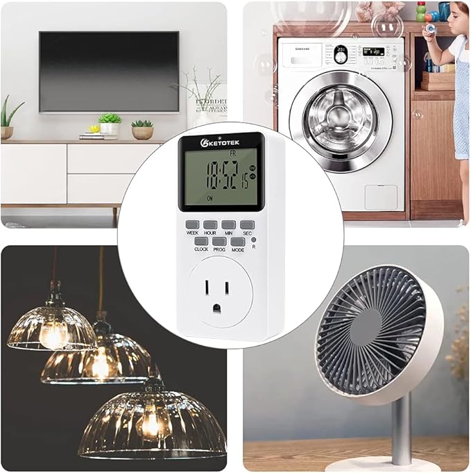 Digital Plug-in Timer Outlet Socket 20 on/Off Programmable Timer Switch 24 Hours 7 Days Programs and Countdown Energy Saving Timing Plug Socket (15A 1725W 115VAC)