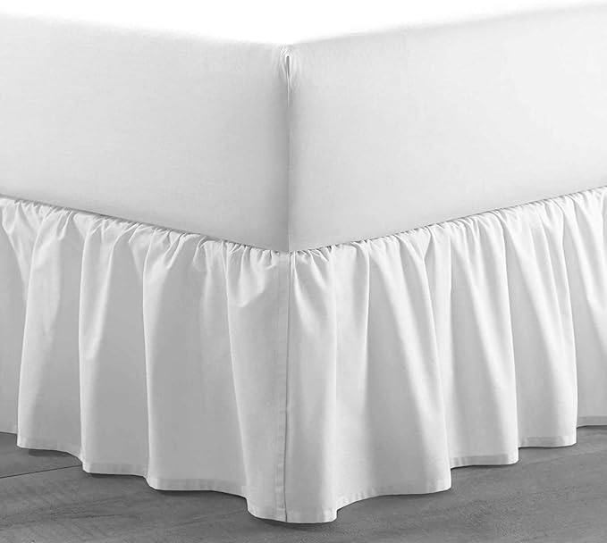 White Solid Ruffled Bed Skirt King XL-28 Inch Drop Split Corner, Microfiber Bedskirt with Platform Three Sided Coverage
