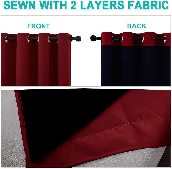 NICETOWN 100% Blackout Window Curtain Panels, Burgundy Red, 2 Pieces, 42-inch - Image 5