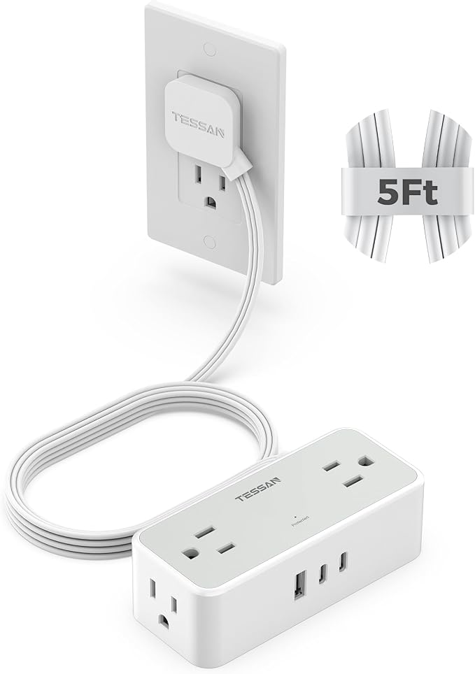 TESSAN Extension Cord 5 FT, Power Strip by TESSAN