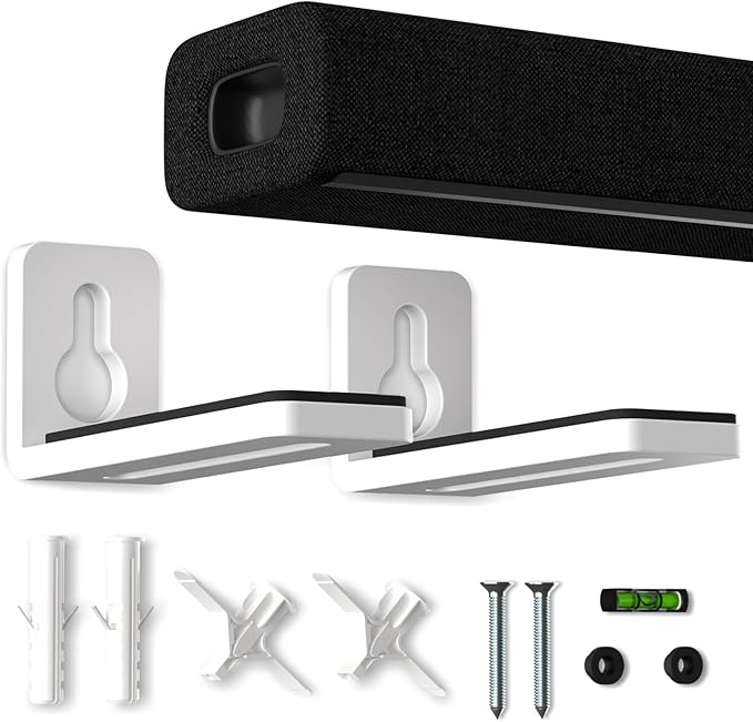 suptek Soundbar Wall Mount Shelf – Wall Mount Bracket for Sony, Samsung, Vizio, LG, Sonos Sound Bars – Under TV Mounting, Space-Saving Design, White (SBR001GDSW)