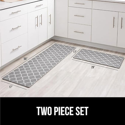 GORILLA GRIP 2 Pack Comfortable Cushioned Kitchen Mats for Floor, 17x24 + 17x48, Waterproof and Stain Resistant, 1/2 Inch Thick Ergonomic Standing Desk Anti Fatigue Mat, Foam Supports Feet, Grey White
