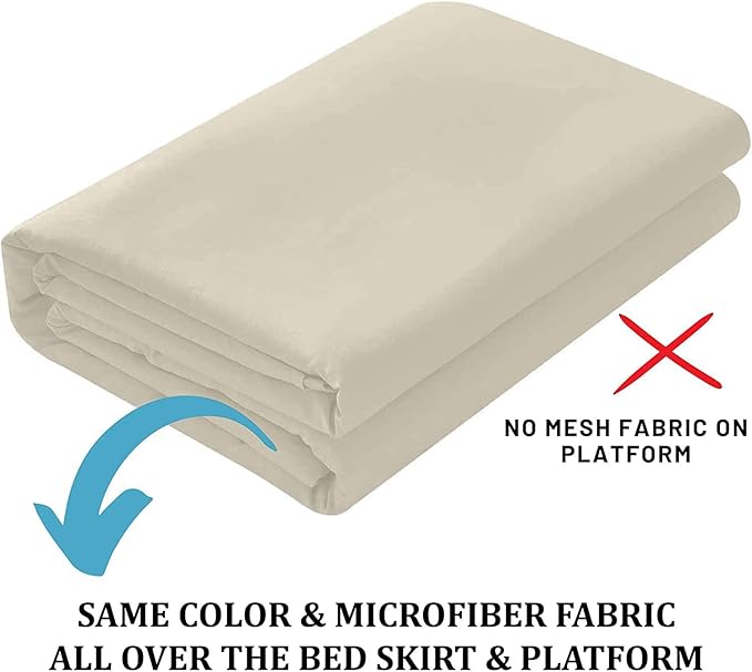 SKY BEDDINGS - King Size Ruffled Bed Skirt with Split Corners - 16 Inch Drop Dust Ruffle Bed Skirt with Platform Three Sided Coverage - 100% Microfiber, Ivory