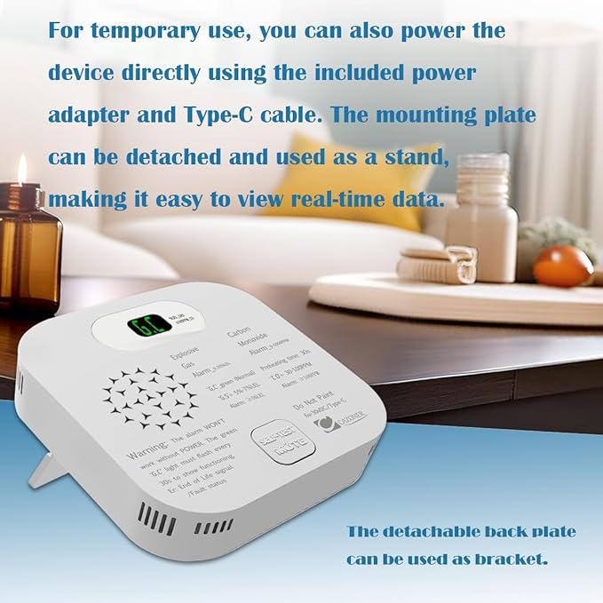 RV Carbon Monoxide Detector & Propane/Natural Gas Detectors, 10-Year Lifespan, 3-in-1 Gas Alarm for Camper, Home, Voice Alert with LCD Display, USB-C & 12V DC Powered, Compact Design