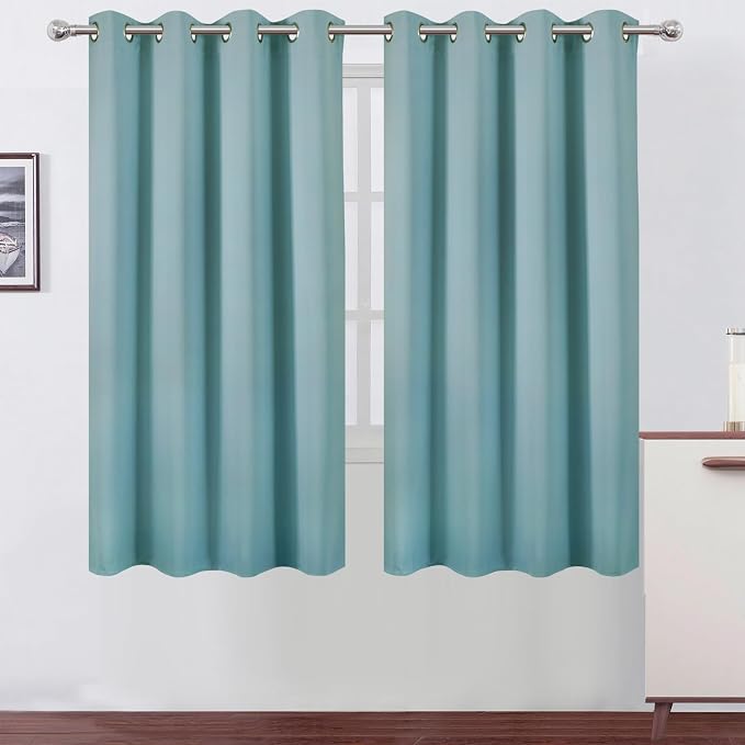 Stone Blue Blackout Curtains 66 x 63 Inch Length/Set of 2 Curtain by Lemomo