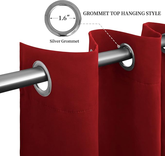 Easy-Going Thermal Grommet Blackout Curtains, 2 Panels 52x46 in | Christmas Red - Image 5