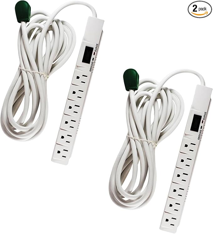 GoGreen Power Inc. (G-16315-15-2) 6 Outlet Surge Protector, 15FT Cord, White, 2 Pack