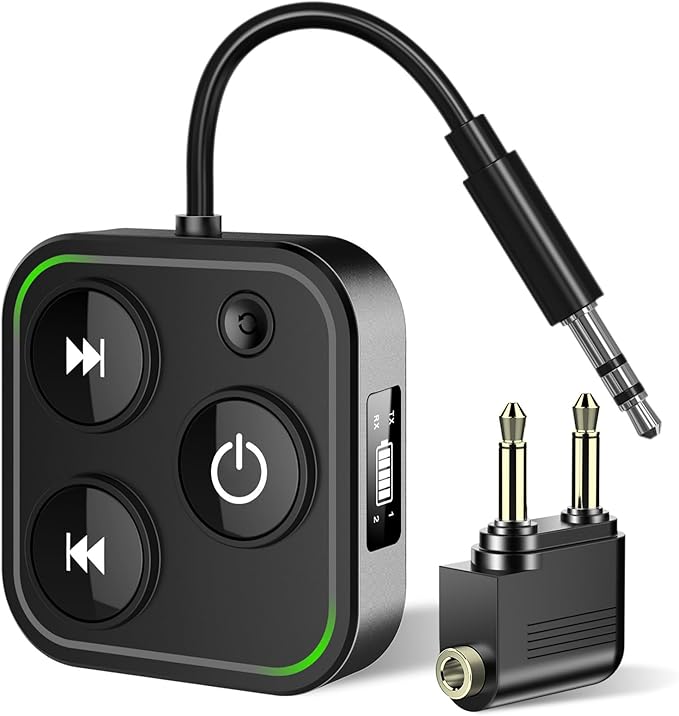 2026 Pro Bluetooth 5.4 Transmitter Receiver, 2-in-1 Wireless Audio Adapter for Airplane/TV/PC/Gym - Dual Link Headphone, Low Latency, Battery Display, Built-in Mic, 30H Playtime, Aviation Metal Frame