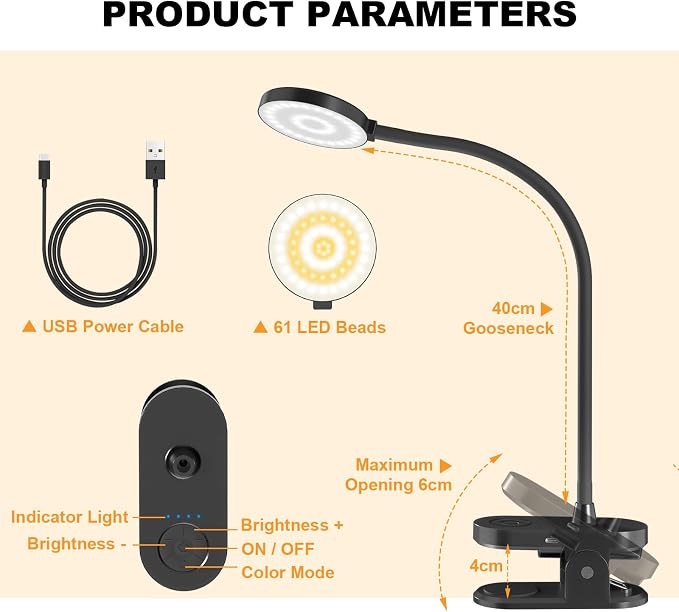 Rechargeable Clip on Light for Bed, 61 LED Cordless Reading Lamp - Image 8