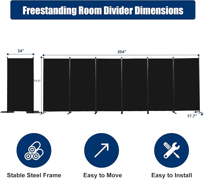 Room Divider 6 Panel-204''Wide, 6FT Room Dividers and Folding Privacy Screen | - Image 6