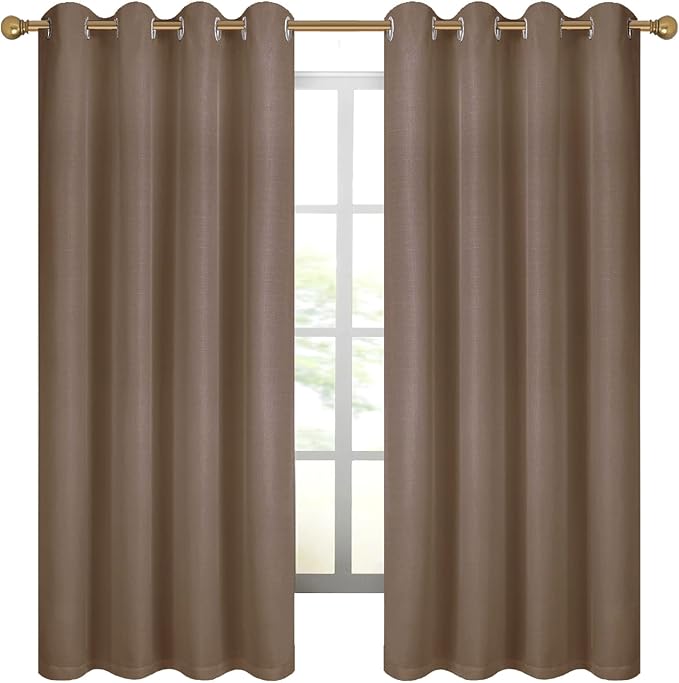 Diraysid 100% Blackout Curtains Cappuccino Linen Curtains - Image 4