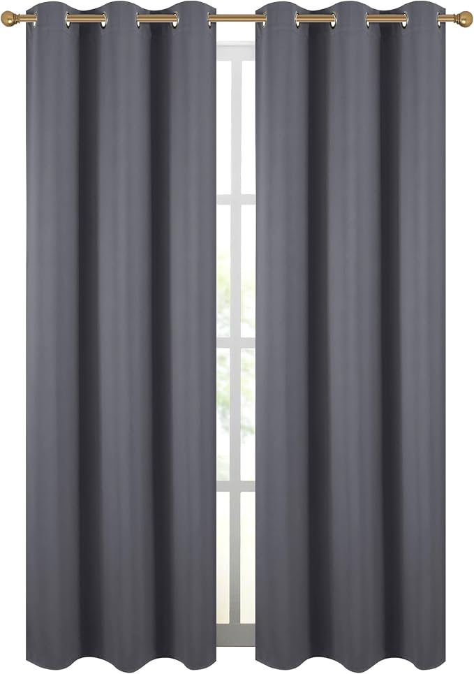 Diraysid Dark Grey Grommet Blackout Curtains - Image 2