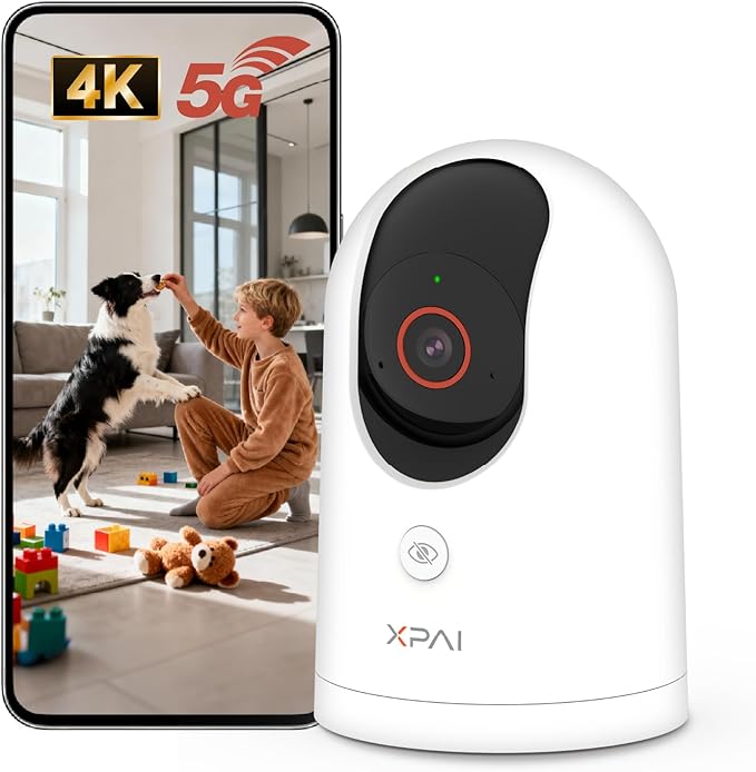 xpai 4K Security Camera,Industry's First with Built-in Storage No Monthly Fees,Indoor Camera Wireless,Baby/Pet/Dog Camera with Phone APP,360° Pan-Tilt Wireless Indoor Cam,Cry Detection,2-Way Audio