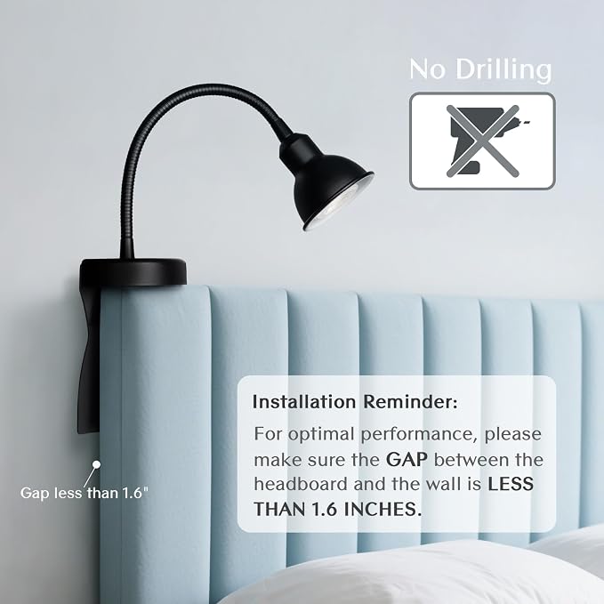 Patented Innovative Design Headboard Reading Light. No Drilling Golden Book - Image 3