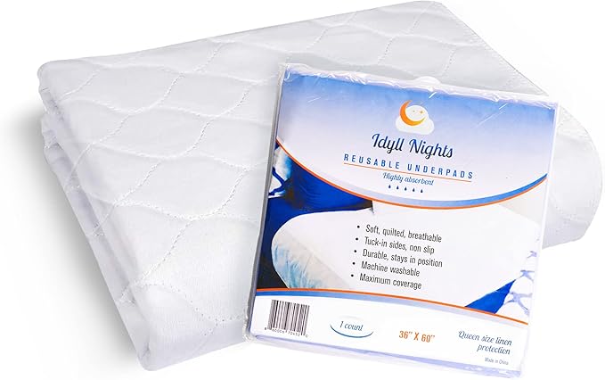 Washable Incontinence Bed Pad 36x60 – Soft, Absorbent & Waterproof Mattress Protector with Tuck-in Sides – Reusable Full/Queen Size Pads for Kids, Adults, Seniors & Pets