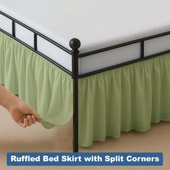 Ruffled Bed Skirt Split Corners with Platform, Tailored Fit Hotel Quality Wrinkle Free Ultra-Soft Microfiber Dust Ruffle, Upto 21 Inch Drop, King, Sage
