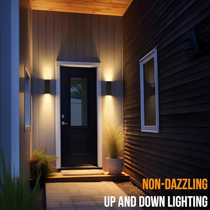 wowlite Outdoor Wall Light with Dusk to Dawn Sensor, 2700K Warm Light LED Up Down Sconce, Waterproof 13" Modern Square Matte Black Exterior Light Fixture Wall Mount for Porch Patio Garage, ETL Listed