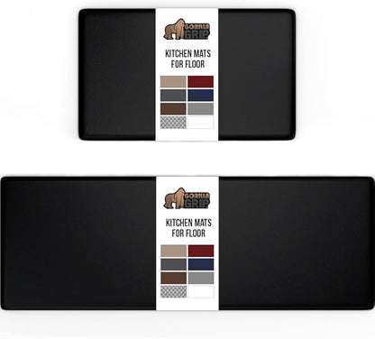 GORILLA GRIP 2 Pack Comfortable Cushioned Kitchen Mats for Floor, 17x24 + 17x48, Waterproof and Stain Resistant, 1/2 Inch Thick Soft Ergonomic Standing Desk Anti Fatigue Mat, Foam Supports Feet, Black