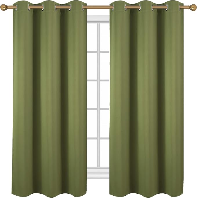 Diraysid Olive Green Grommet Blackout Curtains - Image 2