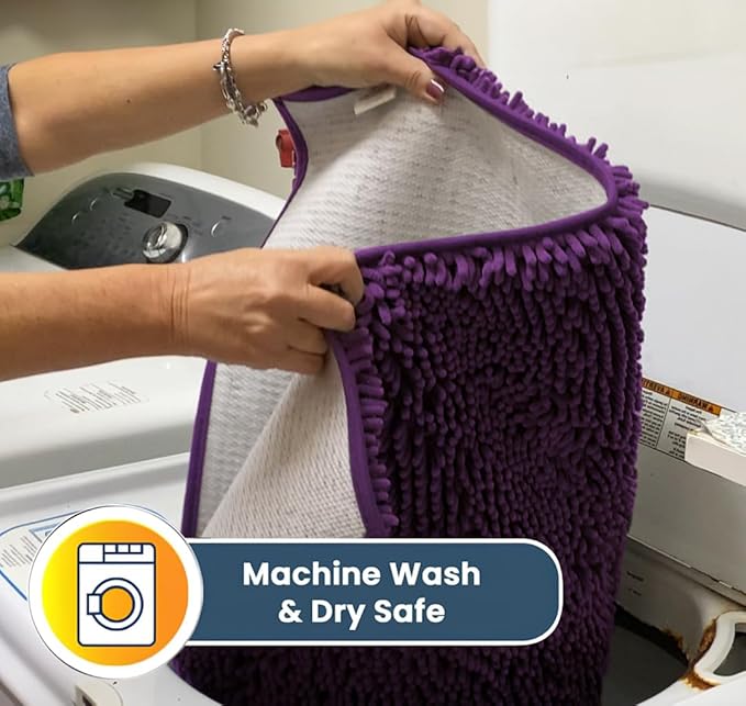 Muddy Mat® AS-SEEN-ON-TV Highly Absorbent Microfiber Door Mat and Pet Rug, Non Slip Thick Washable Area and Bath Mat Soft Chenille for Kitchen Bathroom Bedroom Indoor and Outdoor - Purple 24" x 72"