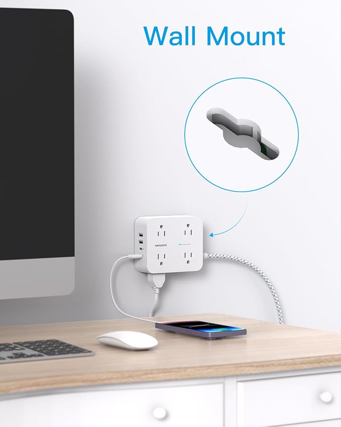PD 30W USB C Power Strip Surge Protector 6Ft, 1080J Desk Charging Station | 8 - Image 7