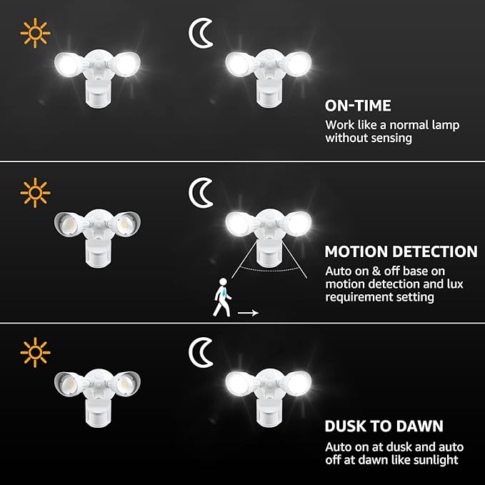 LEONLITE 3CCT LED Security Light, Motion Sensor Outdoor Lights, Dusk to Dawn, ETL Listed, Adjustable Heads, 3000K4000K5000K Selectable, Motion Detector Flood Light for Outside, IP65 Waterproof, White