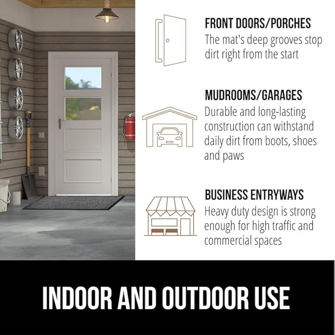 GORILLA GRIP Waterproof Traffic Guard Door Mat, 47x35, Heavy Duty Entryway Mats, Strong Rubber Back Commercial Utility Rugs for Office Hallway, Garage Floor and Home, Low Profile Carpet, Light Gray