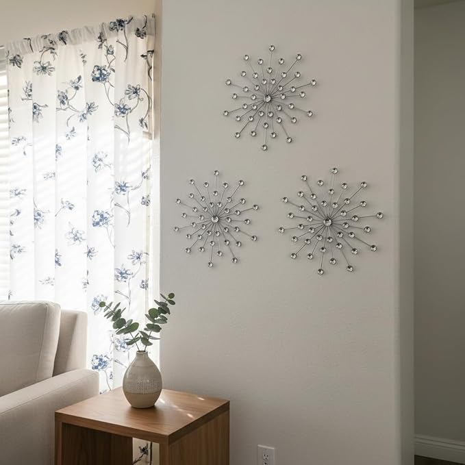 ZEXUIRU 3 Set Silver Starburst Wall Art - Image 3