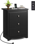 WLIVE Tall Nightstand with Charging Station, Wood Bedside Table, Power Outlets by WLIVE
