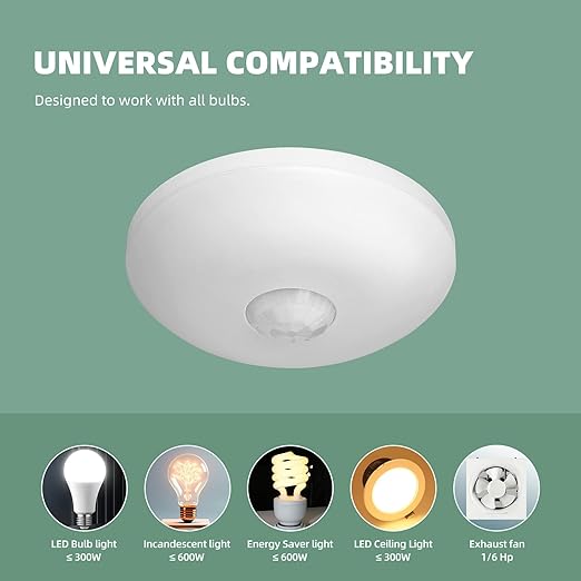 ECOELER PIR Ceiling Sensor Switch, Hard-Wired Occupancy Motion Sensor with Slim Design, 360 Degree Field of View High Bay Ceiling Motion Sensor, White, UL & FCC Listed