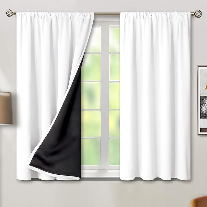 BGment White Blackout Curtains for Bedroom 54 Inch Long 2 Panels | Thermal by BGment