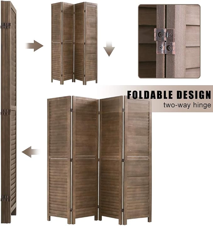 4 Panel Wood Room Divider 5.75 Ft Tall Privacy Wall Divider 68.9" x 15.75" Each - Image 3