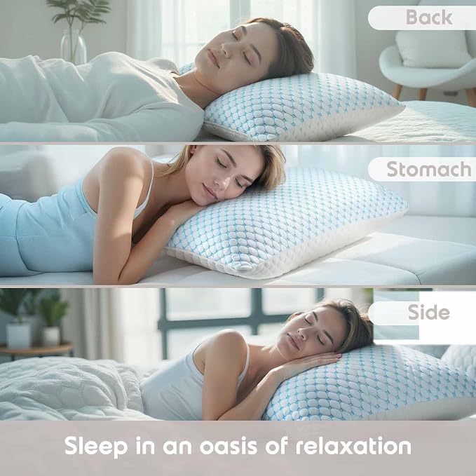 Nestl Cooling Pillow for Sleeping 2 Pack, Luxury Shredded Memory Foam Pillows - Image 5