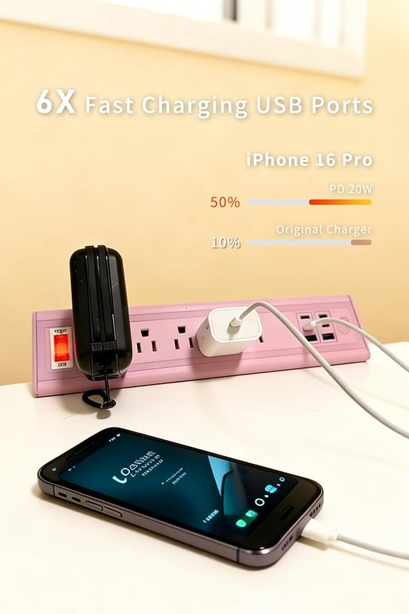 Desk Clamp Power Strip with Nightlight, 40W Fast Charging, 10FT Extension Cord - Image 4