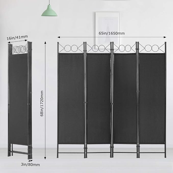 4 Panel Room Divider 6.8FT Steel Frame Screen Folding Privacy Divider - Image 7