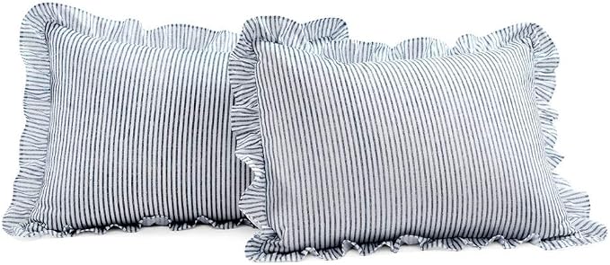 Lush Decor Ticking Stripe Bedspread Full Size 3 Piece Set Navy - Image 2