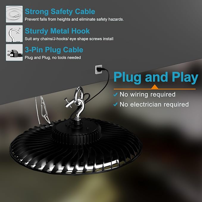 Lightdot Smart 200W UFO LED High Bay Light 30000LM Warehouse Lighting with Control (Supports Normal Mode & Motion Mode) ETL-Listed US Plug for 25-35FT Height Warehouse-6Yrs Warranty-4Pack