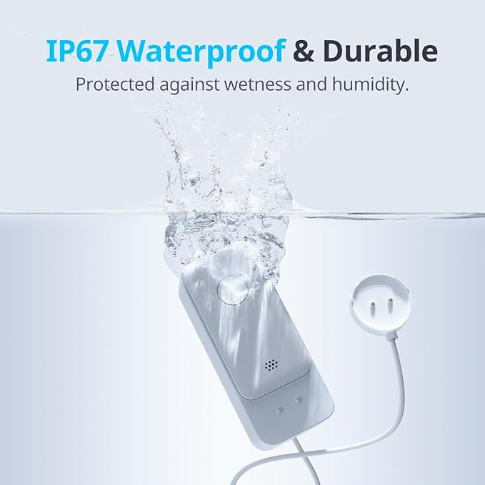SwitchBot WiFi Water Leak Detector, Smart Water Sensor with 100dB Adjustable Alarm&App Alerts, IP67 Waterproof, Detector for Home with 3.28ft Sensing Cable, No Hub Required (Support 2.4G) (3, White)