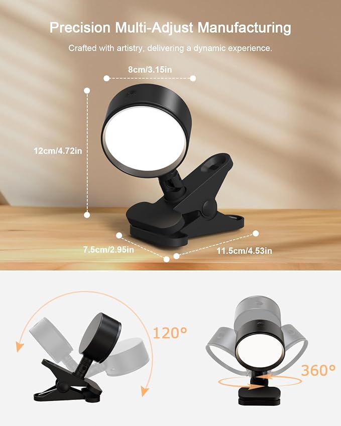Clip on Light 5000mAh Rechargeable Battery, Clamp Reading Light - Image 8