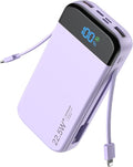 LENGSUM Portable Charger Power Bank Built-in Cables, 32000mAh 22.5W USB C Fast Charging, 5 Outputs 3 Inputs Travel Essentials Battery Pack Compatible with iPhone, iPad, Samsung, Google Pixel, Purple