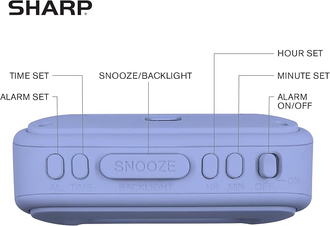 Sharp Battery Alarm Clock with Soft-Touch Case and Blue Backlight, Lavender | - Image 4