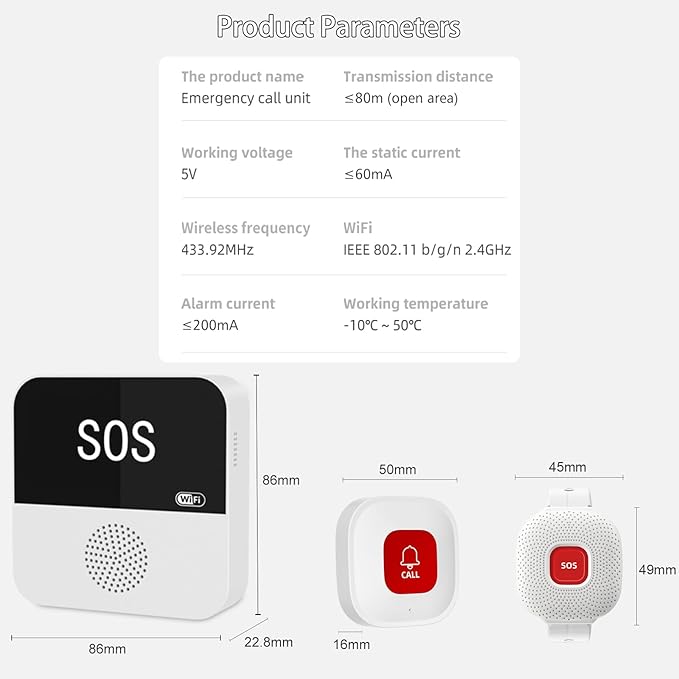 PerfeSafe Wireless Caregiver Pager Life Alert System for Seniors No Monthly Fee, Wi-Fi APP Control Medical Alert Systems for Seniors at Home, Waterproof Call Button for Elderly, Patients, Disabled
