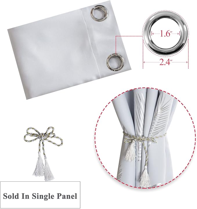 Greyish White Dining Room Curtain - 100W x 84L Inch Palm Print - Image 7