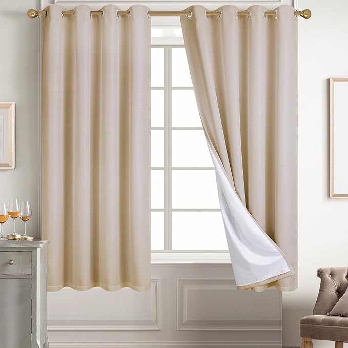 Diraysid 100% Blackout Curtains Beige Linen Curtains - Image 2