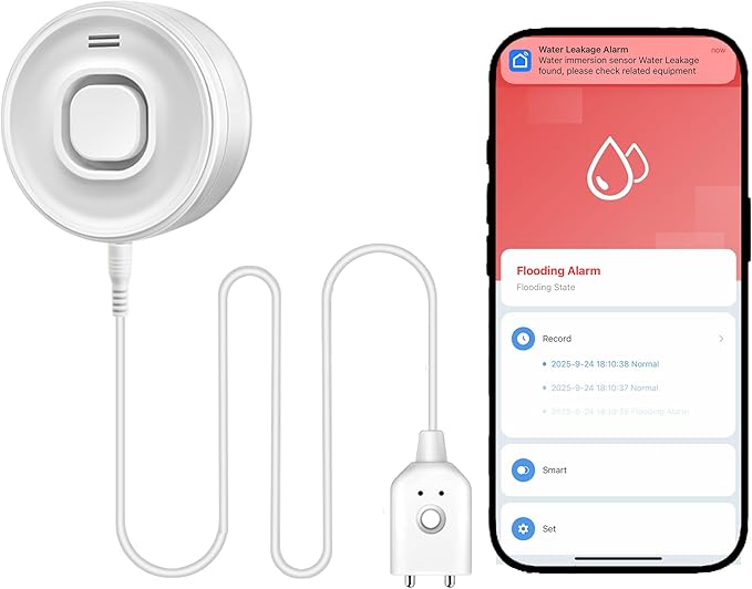 Nestool WiFi Water Leak Detectors for Home with Tuya APP Push and 100dB Sound Alarm, Suit for Warehouse, Basement, Kitchen, Laundry Room, Compatible with Alexa&Google Assistant (Support WiFi 2.4G)