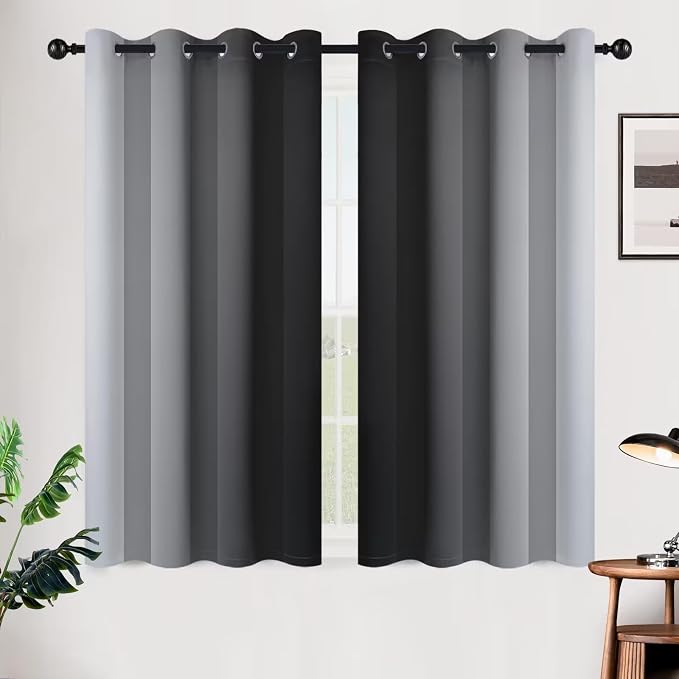 SimpleHome Ombre Black to Grey White Curtains - Image 2
