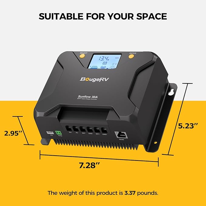 BougeRV MPPT Solar Charge Controller 30A, w/ Low-Temp Cut-Off, APP Control, Backlit LCD, 30 Amp Solar Panel Regulator 12V/24V for LiFePO4, SLD, Gel, FLD, AGM Battery, RV, Marine, Upgraded