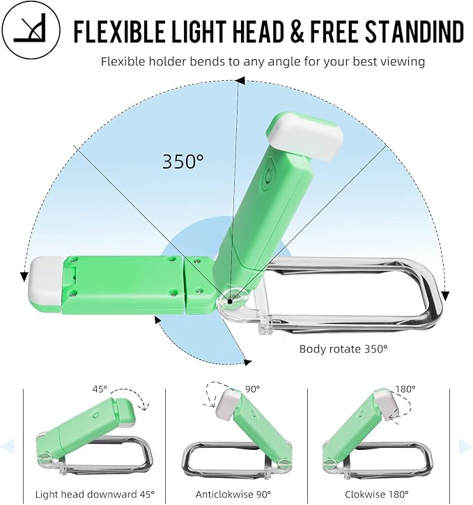 EGWASER Portable USB Rechargeable LED Clip on Book Light - Image 6