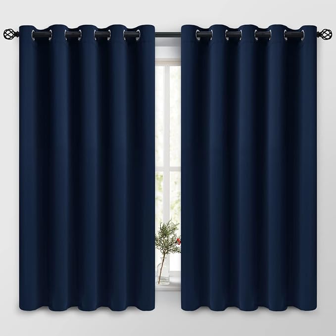 COSVIYA Grommet Room Darkening Navy Blue Curtains 63 inch Long by COSVIYA